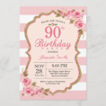 Floral Pink Peonies 90th Birthday Party Invitation Kaart<br><div class="desc">Floral Pink Peonies 90th Birthday Party Invitation for women. Gold Glitter. Blush Waterverf Floral Flower Chic. Roze en witte strepen. 13e 15e 16e 18e 21e 30e 40e 50e 60e 70e 90e 100e, Alle leeftijden. Afdrukbaar digitaal. Voor verdere aanpassing, te klikken gelieve de knoop "van de Aanpassing het"en ons ontwerphulpmiddel te...</div>