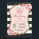 Floral Pink Peonies 90th Birthday Party Invitation Kaart<br><div class="desc">Floral Pink Peonies 90th Birthday Party Invitation for women. Gold Glitter. Blush Waterverf Floral Flower Chic. Zwarte en witte strepen. 13e 15e 16e 18e 21e 30e 40e 50e 60e 70e 90e 100e, Alle leeftijden. Afdrukbaar digitaal. Voor verdere aanpassing, te klikken gelieve de knoop "van de Aanpassing het"en ons ontwerphulpmiddel te...</div>