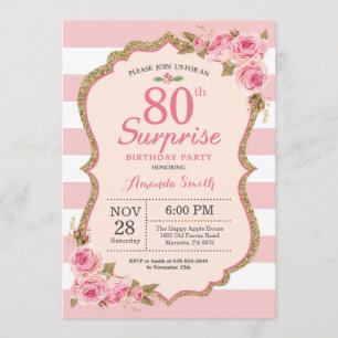Floral Pink Peonies Enterprise 80th Birthday Party Kaart