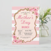 Floral Pink Peonies Moederdag Brunch Uitnodiging (Staand voorkant)