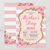 Floral Pink Peonies Moederdag Brunch Uitnodiging (Voorkant / Achterkant)