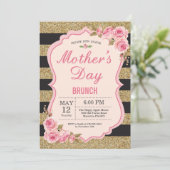 Floral Pink Peonies Moederdag Brunch Uitnodiging (Staand voorkant)