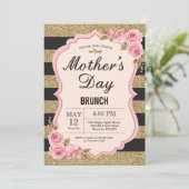 Floral Pink Peonies Moederdag Brunch Uitnodiging (Staand voorkant)