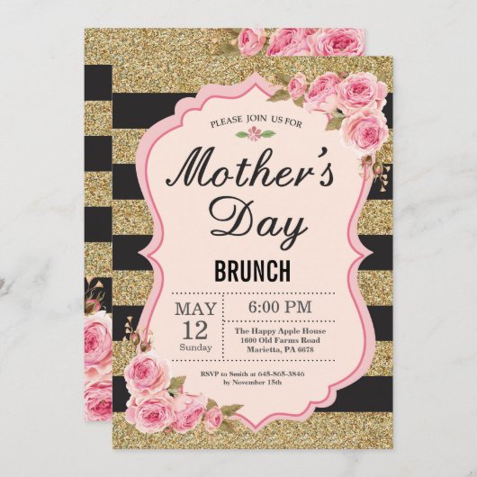 Floral Pink Peonies Moederdag Brunch Uitnodiging (Voorkant / Achterkant)