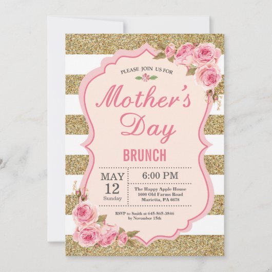 Floral Pink Peonies Moederdag Brunch Uitnodiging (Voorkant)