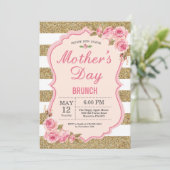 Floral Pink Peonies Moederdag Brunch Uitnodiging (Staand voorkant)