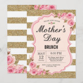 Floral Pink Peonies Moederdag Brunch Uitnodiging (Voorkant / Achterkant)