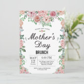Floral Pink Peonies Moederdag Brunch Uitnodiging (Staand voorkant)