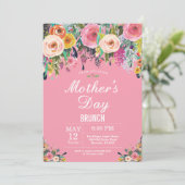 Floral Pink Peonies Moederdag Brunch Uitnodiging (Staand voorkant)