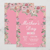 Floral Pink Peonies Moederdag Brunch Uitnodiging (Voorkant / Achterkant)