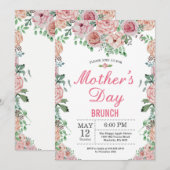 Floral Pink Peonies Moederdag Brunch Uitnodiging (Voorkant / Achterkant)