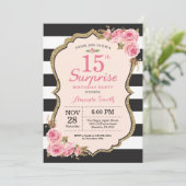 Floral Pink Peonies Surprise 15th Birthday Party Kaart (Staand voorkant)