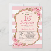 Floral Pink Peonies Surprise 16th Birthday Party Kaart (Voorkant)