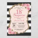 Floral Pink Peonies Surprise 18th Birthday Party Kaart<br><div class="desc">Floral Pink Peonies Surprise 18th Birthday Party Invitation for women. Gold Glitter. Blush Waterverf Floral Flower Chic. Zwarte en witte strepen. 13e 15e 16e 18e 21e 30e 40e 50e 60e 70e 90e 100e, Alle leeftijden. Afdrukbaar digitaal. Voor verdere aanpassing, te klikken gelieve de knoop "van de Aanpassing het"en ons ontwerphulpmiddel...</div>