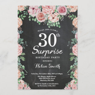 Floral Pink Peonies Surprise 30th Birthday Kaart
