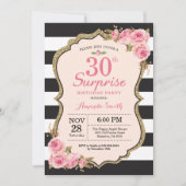 Floral Pink Peonies Surprise 30th Birthday Party Kaart (Voorkant)