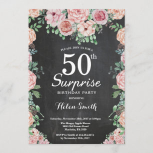 Floral Pink Peonies Surprise 50th Birthday Kaart