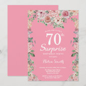 Floral Pink Peonies Surprise 70th Birthday Kaart (Voorkant / Achterkant)