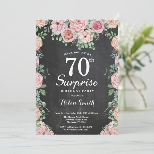 Floral Pink Peonies Surprise 70th Birthday Kaart (Staand voorkant)