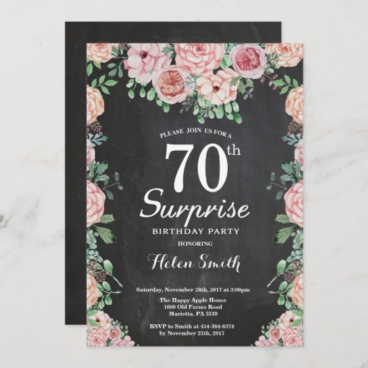 Floral Pink Peonies Surprise 70th Birthday Kaart (Voorkant / Achterkant)