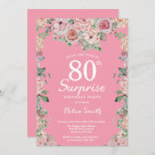 Floral Pink Peonies Surprise 80th Birthday Kaart (Voorkant / Achterkant)