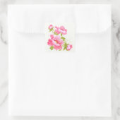 Floral Pink Peonies Vloerkleppen Vierkante Sticker (Tas)