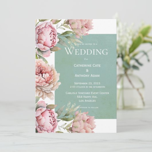 Floral Pink Peonies Waterverf Weddenschap Kaart (Staand voorkant)