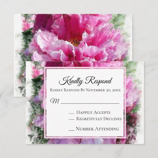 *~* Floral Pink PEONY AR1 Weddenschap RSVP Kaartje (Voorkant / Achterkant)