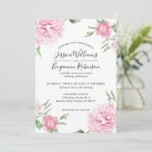 Floral Pink Peony met witte achtergrond bruiloft Kaart (Staand voorkant)