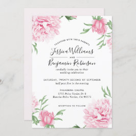 Floral Pink Peony met witte achtergrond bruiloft Kaart