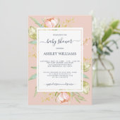 Floral Pink Peony Rustic Boho Pink Baby shower Kaart (Staand voorkant)