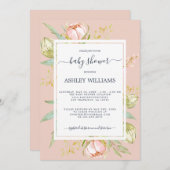 Floral Pink Peony Rustic Boho Pink Baby shower Kaart (Voorkant / Achterkant)