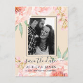 Floral Pink Peony Waterverf Save the Date Aankondigingskaart (Voorkant)