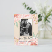 Floral Pink Peony Waterverf Save the Date Aankondigingskaart (Staand voorkant)