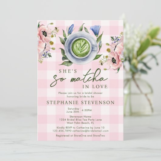 Floral Pink Perfect Matcha Thema Vrijgezellenfeest Kaart (Staand voorkant)