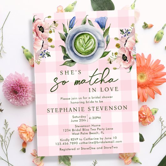 Floral Pink Perfect Matcha Thema Vrijgezellenfeest Kaart