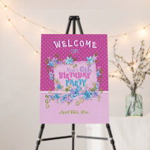 Floral Pink Polka Dots Birthday Party Welkomstteke