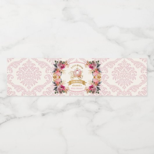Floral Pink Princess Carriage Baby shower Waterfles Etiket (Enkel label)
