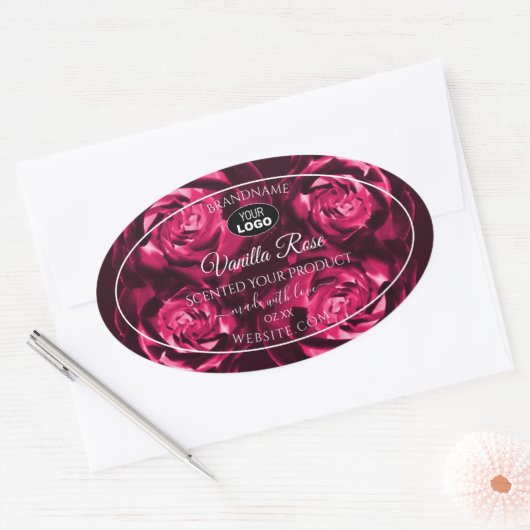 Floral Pink Product Labels Roos Flowers met Logo (Envelop)