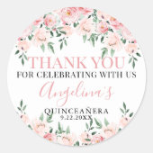 Floral Pink Quinceañera Ronde Sticker (Voorkant)