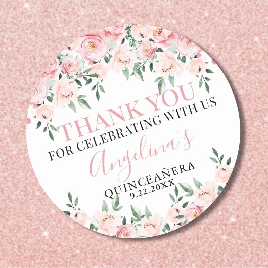 Floral Pink Quinceañera Ronde Sticker