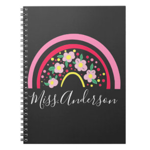 Floral Pink Rainbow Personalized Teacher Gift Notitieboek