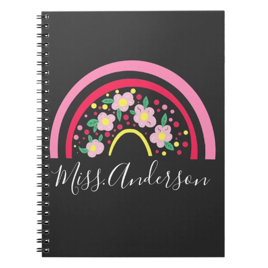Floral Pink Rainbow Personalized Teacher Gift Notitieboek (Voorkant)