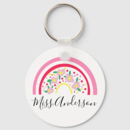 Floral Pink Rainbow Personalized Teacher Gift Sleutelhanger