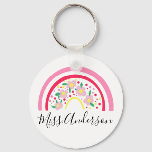 Floral Pink Rainbow Personalized Teacher Gift Sleutelhanger