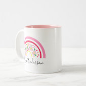 Floral Pink Rainbow Personalized Teacher Gift Tweekleurige Koffiemok (Voorkant links)