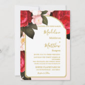 Floral Pink Red Gold Elegant Wedding Kaart (Voorkant)