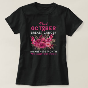 Floral Pink Ribbon Breast Cancer Bewustheid Vrouwe T-shirt