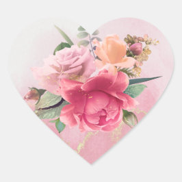 Floral Pink Rose Bouquet Hart Sticker