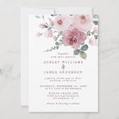 Floral Pink Rose Burgundy Dusty Green Wedding Kaart (Voorkant)